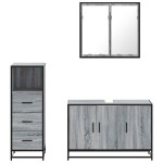 vidaXL Set mobilier de baie, 3 piese, gri sonoma, lemn prelucrat