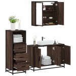 vidaXL Set mobilier de baie, 3 piese, stejar maro, lemn prelucrat