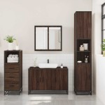 vidaXL Set mobilier de baie, 3 piese, stejar maro, lemn prelucrat