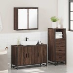 vidaXL Set mobilier de baie, 3 piese, stejar maro, lemn prelucrat