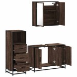 vidaXL Set mobilier de baie, 3 piese, stejar maro, lemn prelucrat