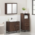 vidaXL Set mobilier de baie, 3 piese, stejar maro, lemn prelucrat