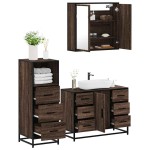 vidaXL Set mobilier de baie, 3 piese, stejar maro, lemn prelucrat