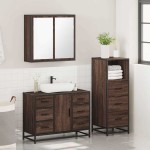 vidaXL Set mobilier de baie, 3 piese, stejar maro, lemn prelucrat
