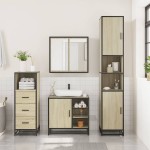 vidaXL Set mobilier de baie, 3 piese, stejar sonoma, lemn prelucrat