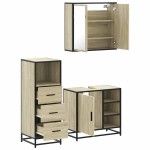 vidaXL Set mobilier de baie, 3 piese, stejar sonoma, lemn prelucrat
