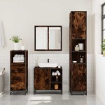 vidaXL Set mobilier de baie, 3 piese, stejar fumuriu, lemn prelucrat