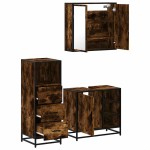 vidaXL Set mobilier de baie, 3 piese, stejar fumuriu, lemn prelucrat