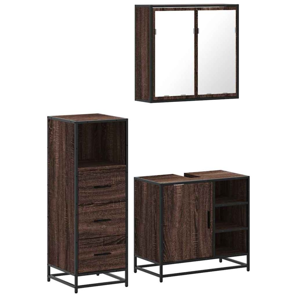 vidaXL Set mobilier de baie, 3 piese, stejar maro, lemn prelucrat