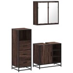 vidaXL Set mobilier de baie, 3 piese, stejar maro, lemn prelucrat