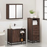 vidaXL Set mobilier de baie, 3 piese, stejar maro, lemn prelucrat