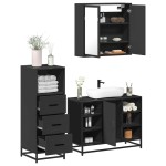 vidaXL Set mobilier de baie, 3 piese, negru, lemn compozit vidaXL Set mobilier de baie, 3 piese, negru, lemn compozit