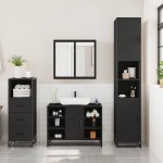 vidaXL Set mobilier de baie, 3 piese, negru, lemn compozit vidaXL Set mobilier de baie, 3 piese, negru, lemn compozit