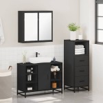vidaXL Set mobilier de baie, 3 piese, negru, lemn compozit vidaXL Set mobilier de baie, 3 piese, negru, lemn compozit