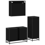 vidaXL Set mobilier de baie, 3 piese, negru, lemn compozit vidaXL Set mobilier de baie, 3 piese, negru, lemn compozit