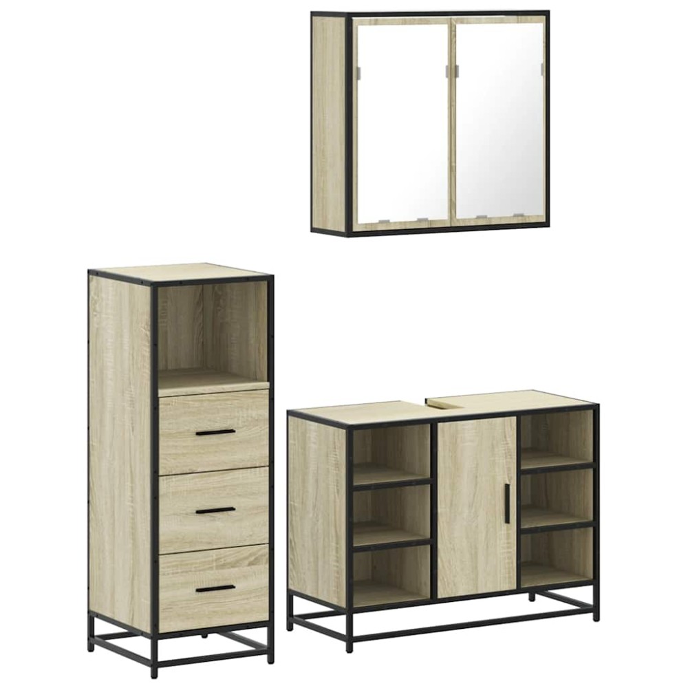 vidaXL Set mobilier de baie, 3 piese, stejar sonoma, lemn prelucrat