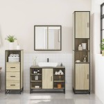 vidaXL Set mobilier de baie, 3 piese, stejar sonoma, lemn prelucrat vidaXL Set mobilier de baie, 3 piese, stejar sonoma, lemn prelucrat