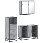 vidaXL Set mobilier de baie, 3 piese, gri sonoma, lemn prelucrat
