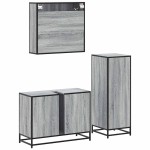 vidaXL Set mobilier de baie, 3 piese, gri sonoma, lemn prelucrat