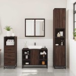 vidaXL Set mobilier de baie, 3 piese, stejar maro, lemn prelucrat