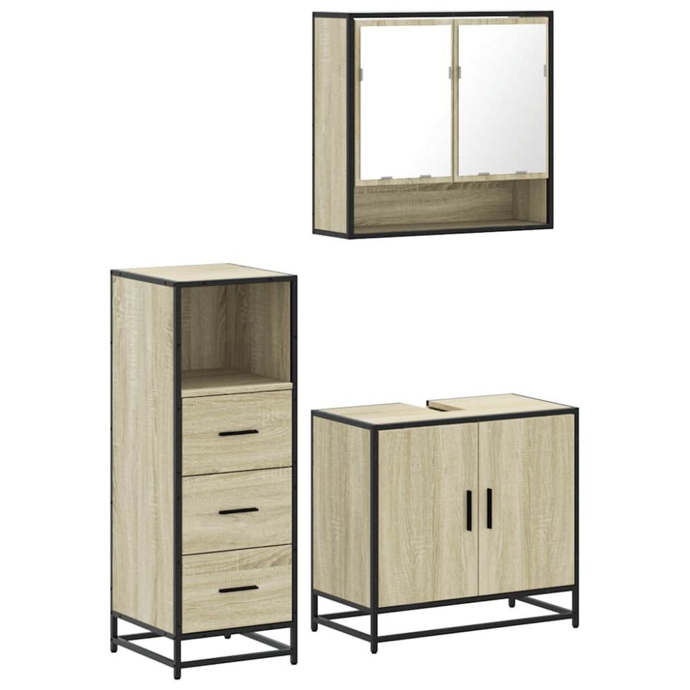 vidaXL Set mobilier de baie, 3 piese, stejar sonoma, lemn prelucrat