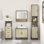 vidaXL Set mobilier de baie, 3 piese, stejar sonoma, lemn prelucrat vidaXL Set mobilier de baie, 3 piese, stejar sonoma, lemn prelucrat