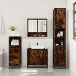 vidaXL Set mobilier de baie, 3 piese, stejar fumuriu, lemn prelucrat vidaXL Set mobilier de baie, 3 piese, stejar fumuriu, lemn prelucrat