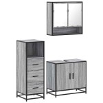 vidaXL Set mobilier de baie, 3 piese, gri sonoma, lemn prelucrat