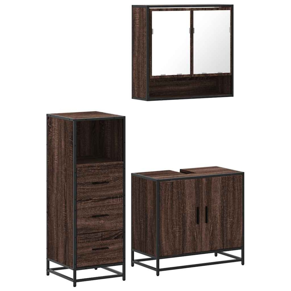 vidaXL Set mobilier de baie, 3 piese, stejar maro, lemn prelucrat