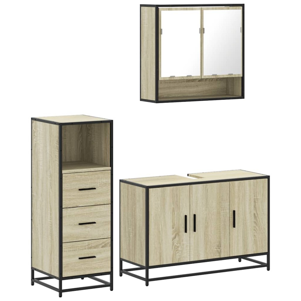 vidaXL Set mobilier de baie, 3 piese, stejar sonoma, lemn prelucrat