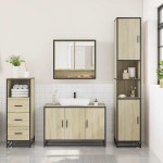 vidaXL Set mobilier de baie, 3 piese, stejar sonoma, lemn prelucrat vidaXL Set mobilier de baie, 3 piese, stejar sonoma, lemn prelucrat