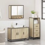 vidaXL Set mobilier de baie, 3 piese, stejar sonoma, lemn prelucrat vidaXL Set mobilier de baie, 3 piese, stejar sonoma, lemn prelucrat