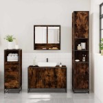 vidaXL Set mobilier de baie, 3 piese, stejar fumuriu, lemn prelucrat vidaXL Set mobilier de baie, 3 piese, stejar fumuriu, lemn prelucrat