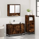vidaXL Set mobilier de baie, 3 piese, stejar fumuriu, lemn prelucrat vidaXL Set mobilier de baie, 3 piese, stejar fumuriu, lemn prelucrat