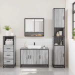 vidaXL Set mobilier de baie, 3 piese, gri sonoma, lemn prelucrat vidaXL Set mobilier de baie, 3 piese, gri sonoma, lemn prelucrat