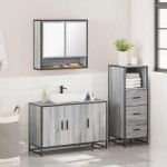vidaXL Set mobilier de baie, 3 piese, gri sonoma, lemn prelucrat vidaXL Set mobilier de baie, 3 piese, gri sonoma, lemn prelucrat