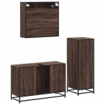 vidaXL Set mobilier de baie, 3 piese, stejar maro, lemn prelucrat