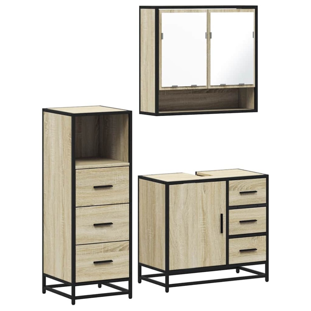 vidaXL Set mobilier de baie, 3 piese, stejar sonoma, lemn prelucrat