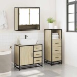 vidaXL Set mobilier de baie, 3 piese, stejar sonoma, lemn prelucrat vidaXL Set mobilier de baie, 3 piese, stejar sonoma, lemn prelucrat