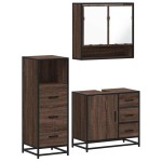 vidaXL Set mobilier de baie, 3 piese, stejar maro, lemn prelucrat