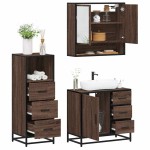vidaXL Set mobilier de baie, 3 piese, stejar maro, lemn prelucrat