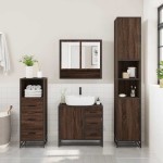 vidaXL Set mobilier de baie, 3 piese, stejar maro, lemn prelucrat