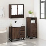 vidaXL Set mobilier de baie, 3 piese, stejar maro, lemn prelucrat
