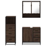 vidaXL Set mobilier de baie, 3 piese, stejar maro, lemn prelucrat