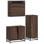 vidaXL Set mobilier de baie, 3 piese, stejar maro, lemn prelucrat