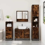 vidaXL Set mobilier de baie, 3 piese, stejar fumuriu, lemn prelucrat