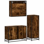 vidaXL Set mobilier de baie, 3 piese, stejar fumuriu, lemn prelucrat