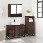 vidaXL Set mobilier de baie, 3 piese, stejar maro, lemn prelucrat