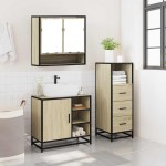 vidaXL Set mobilier de baie, 3 piese, stejar sonoma, lemn prelucrat
