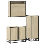 vidaXL Set mobilier de baie, 3 piese, stejar sonoma, lemn prelucrat